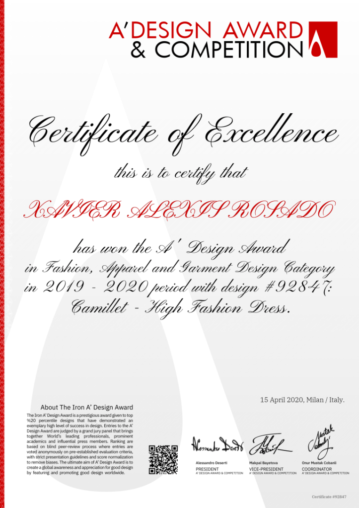 Certificado de excelencia Camillet High Fashion Dress